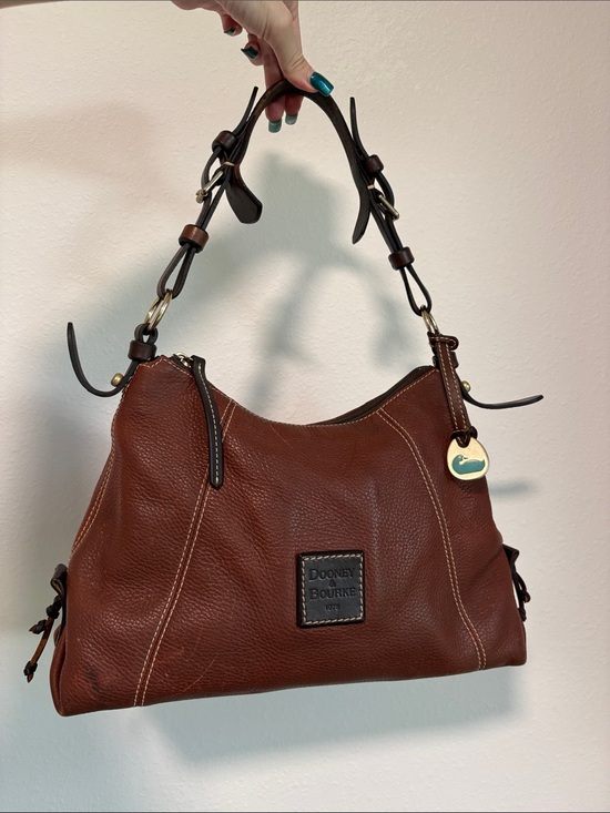 Dooney & Bourke Handbags - Dooney & Bourke Chestnut Brown East West Pebbled Leather Hobo Shoulder Bag